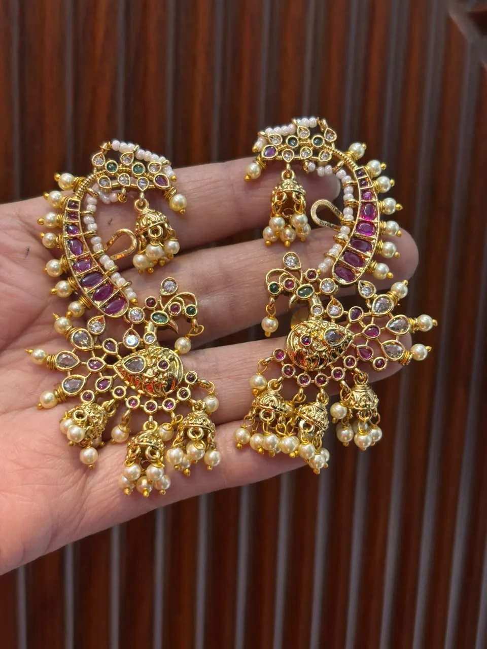 Kundan Paisley Ear Cuff with Pearl Fringe
