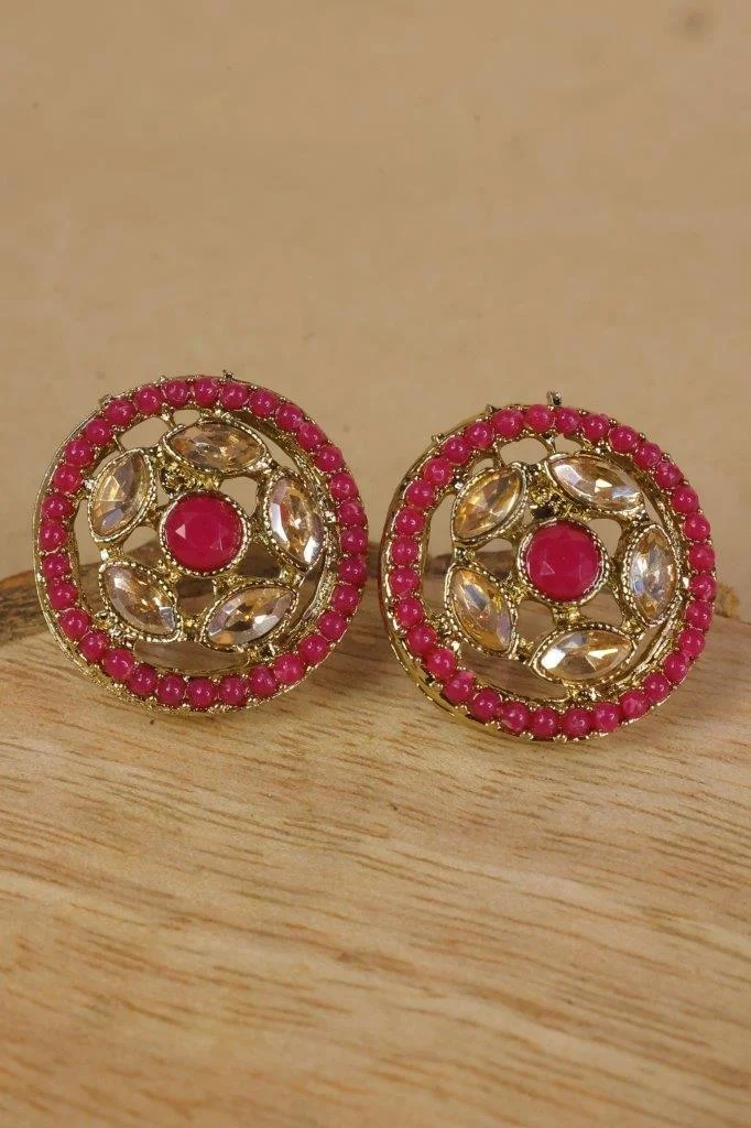 Bead Rimmed Kundan Stud Earrings