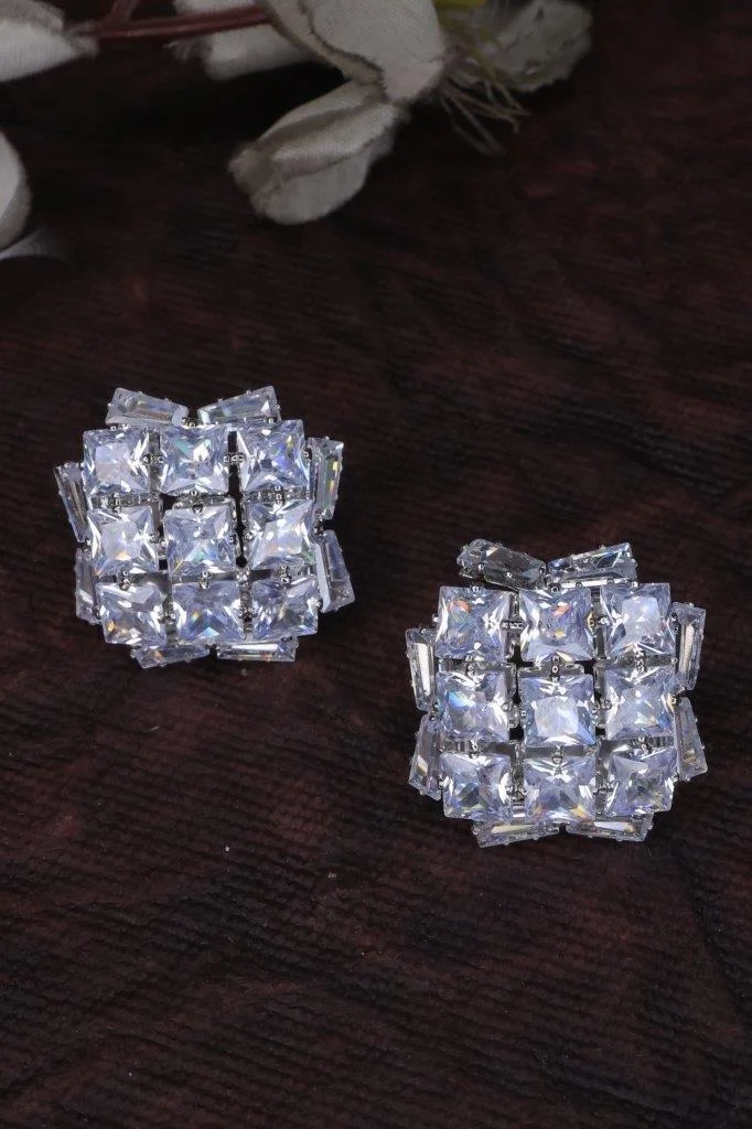 Clear Crystal Cluster Stud Earrings