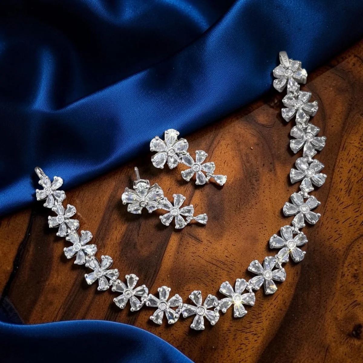 AD Floral Cluster Necklace Set with Earrings