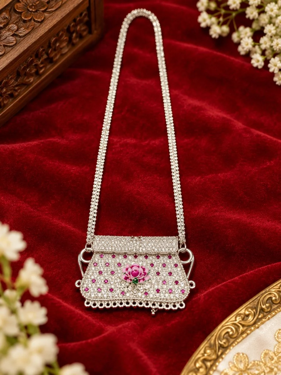 AD White Lotus Purse for Shriji — 2.5 Inch Width