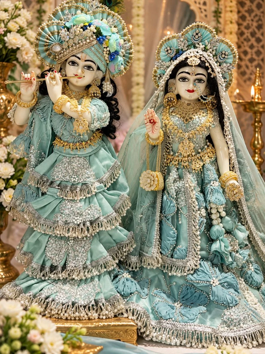 Premium Sky Blue Poshak for Radha Krishna Idols