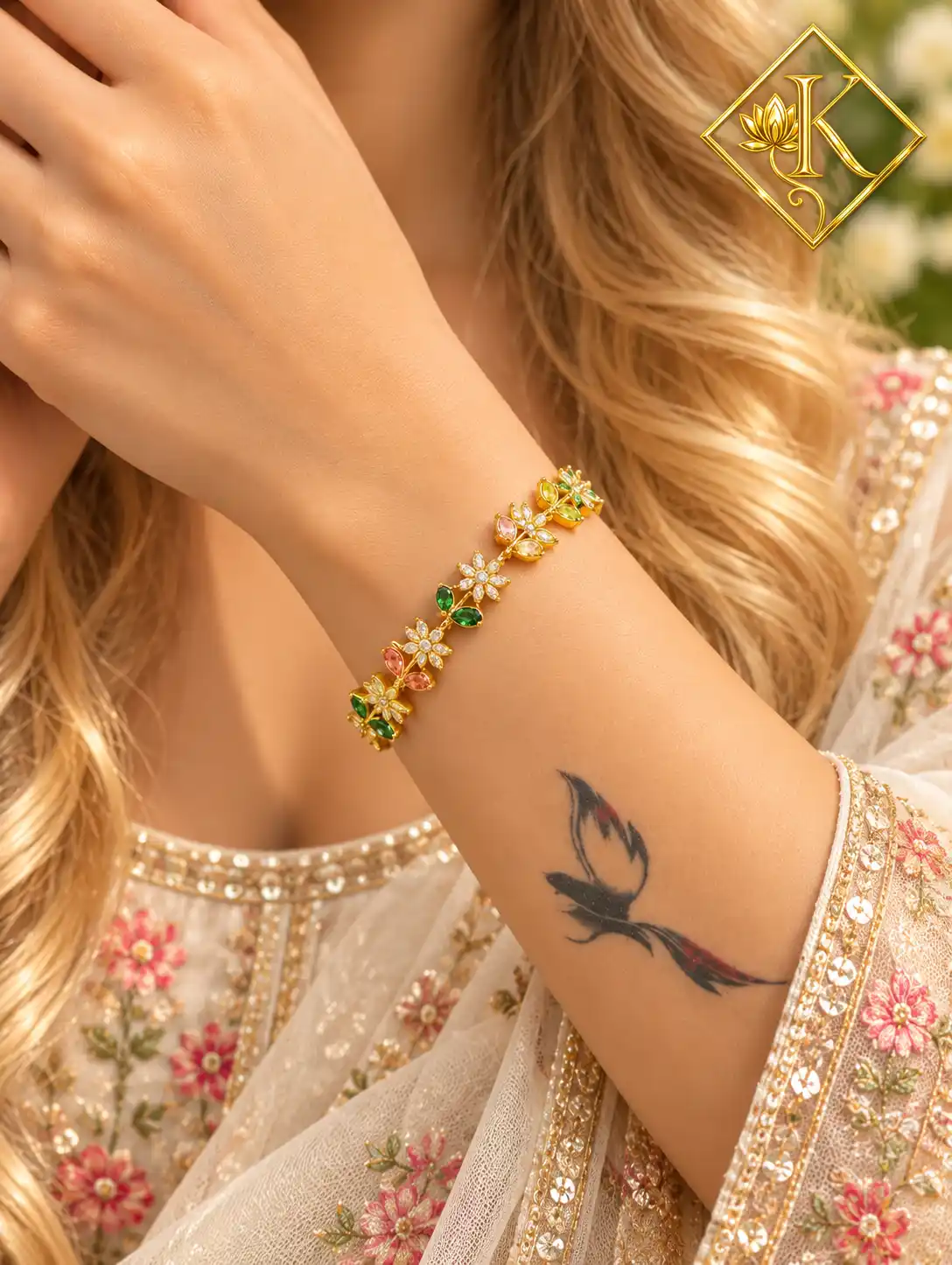 Multi Stone Floral Link Bracelet