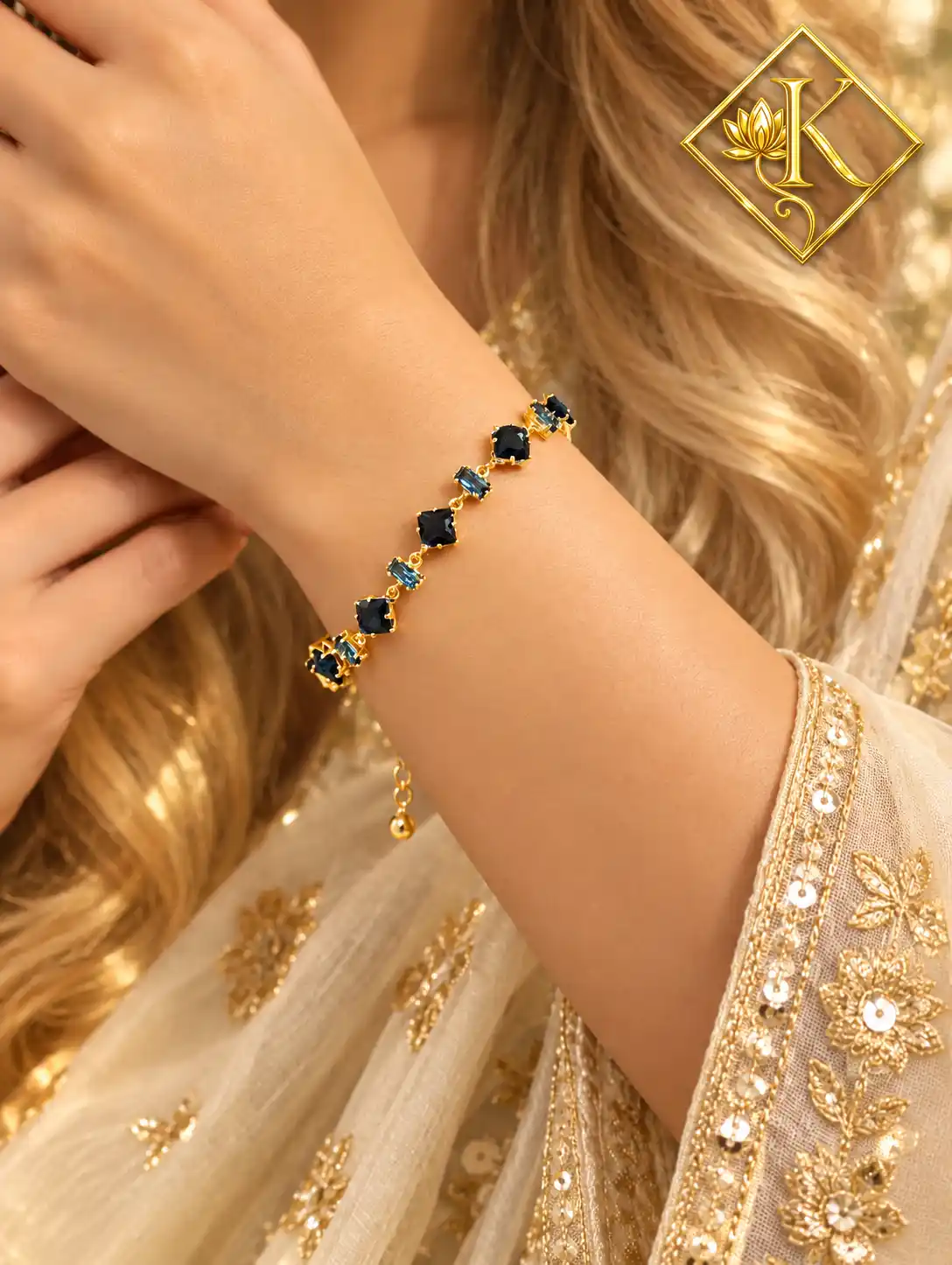 Navy and Aqua Stone Line Bracelet